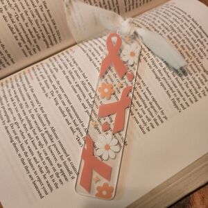 Acrylic breast cancer awaremess bookmark with ribbon